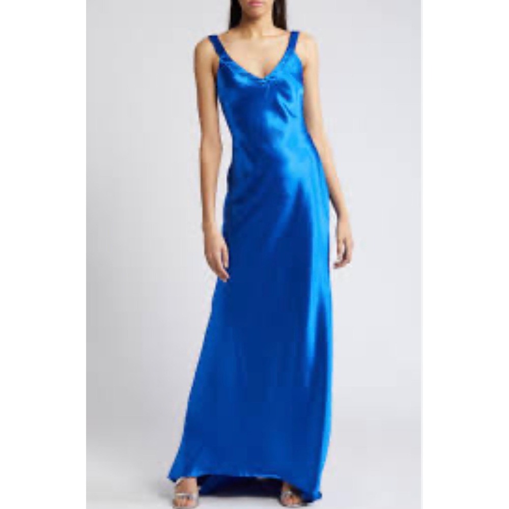 Lulus Royal Blue Satin Maxi Dress Open Back Crisscross Straps AD1990 Womens SZ S